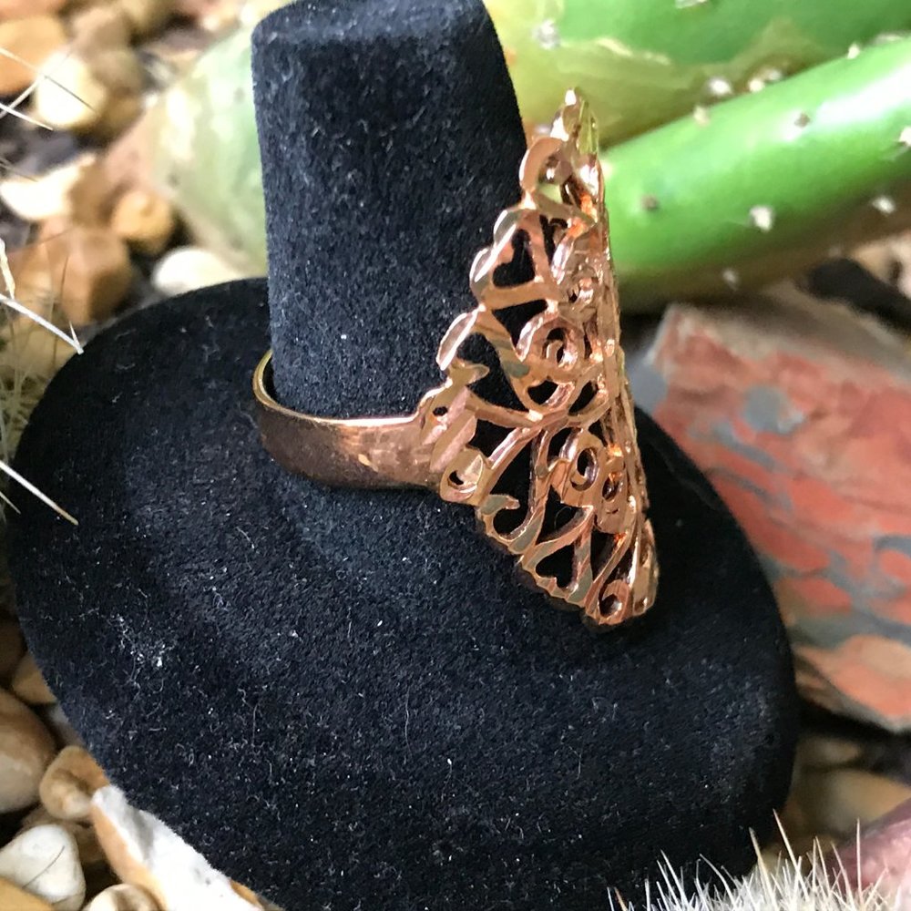 Brushed Copper Floral Statement Ring - image 2